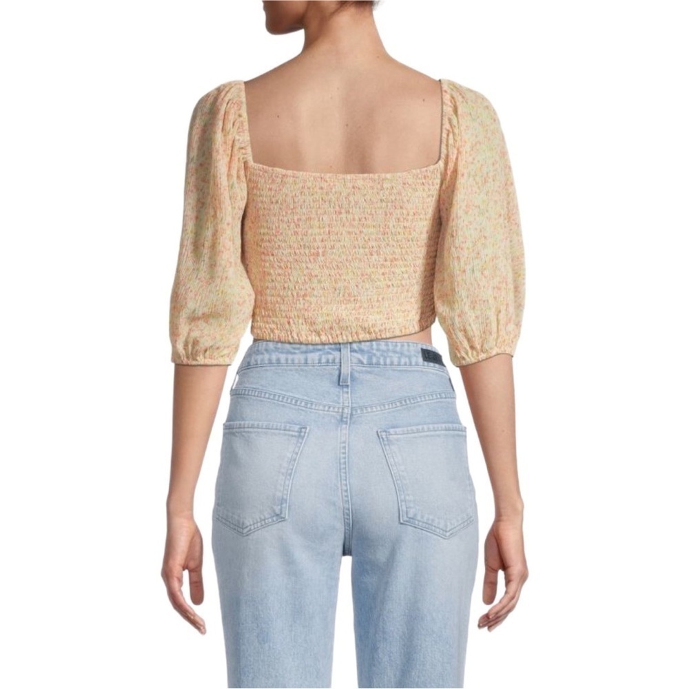 Lush Crossover Floral Cottagecore Feminine Crop Top Puff Sleeve - Picture 2 of 6